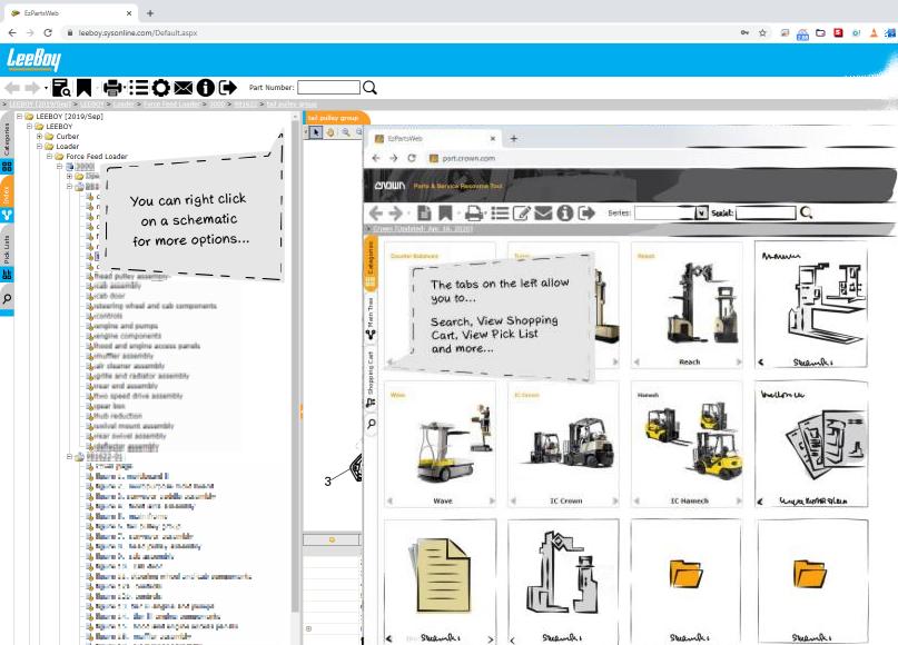 screenshots of online electronic parts catalog software